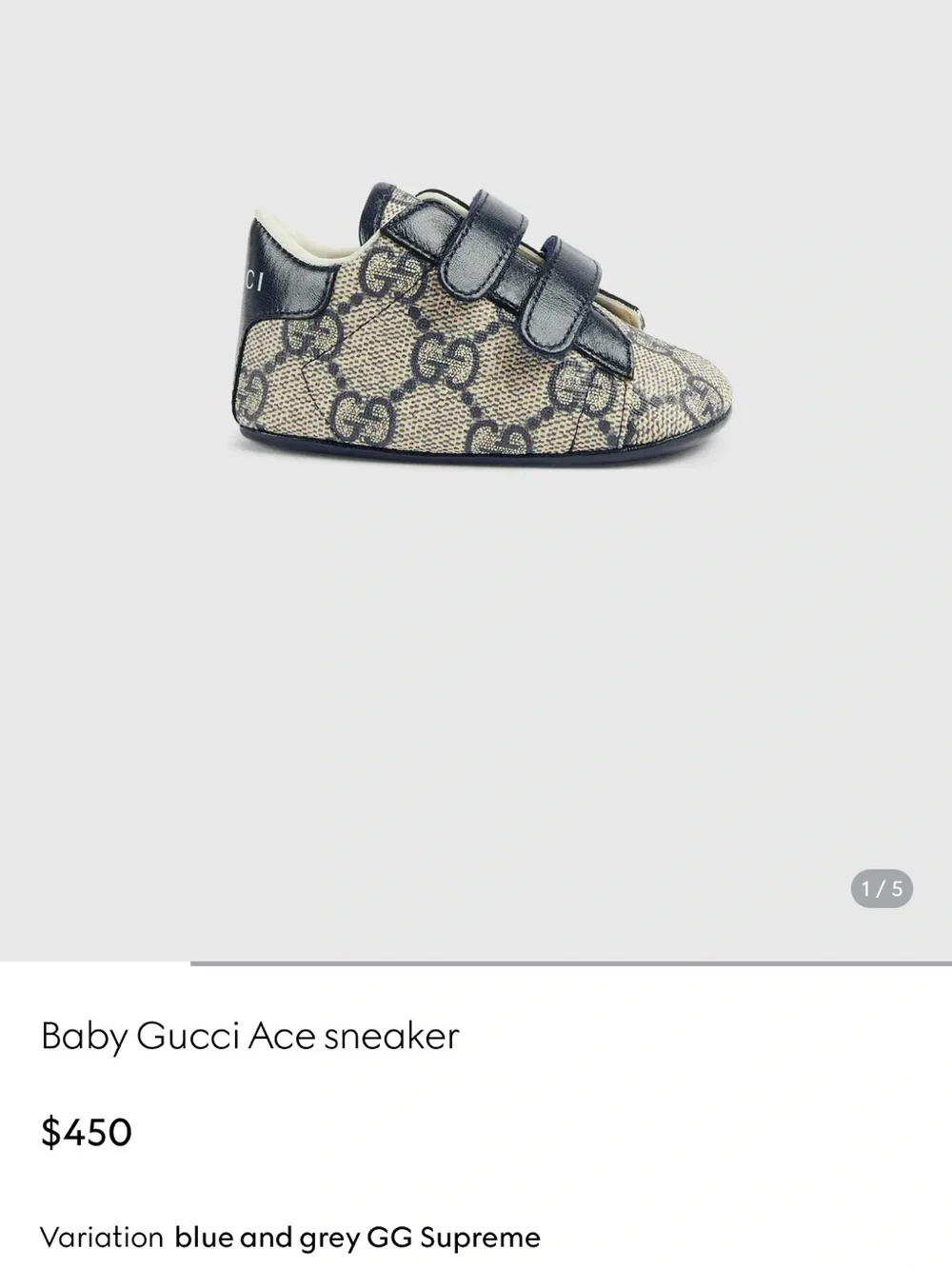 Gucci baby shoes Ace GG Supreme blue and grey bootie 18 size